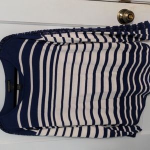 Design365 Size L Rayon Cotton Blue and White Stripped Top with Detailed Arms